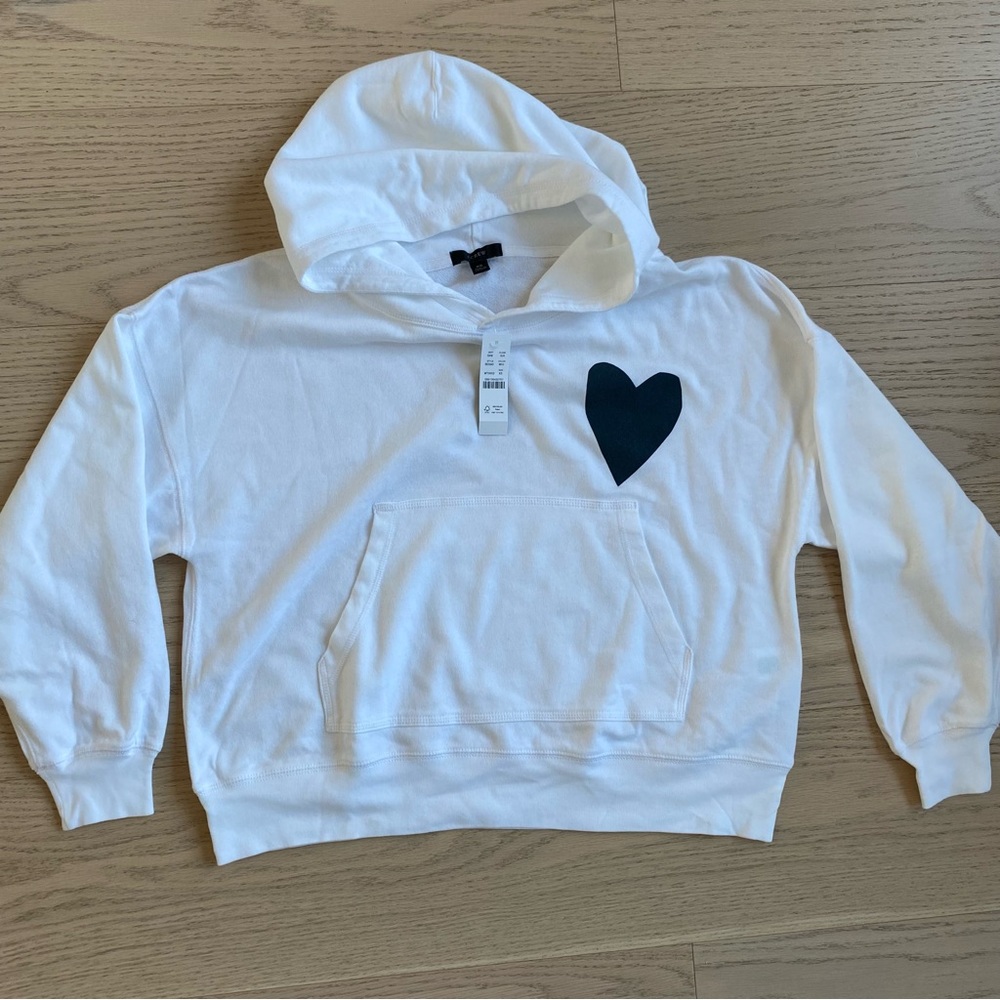 J. Crew Magic Rinse™ Hoodie with Heart, 100% Cotton, White/Navy, Oversized, XS/S